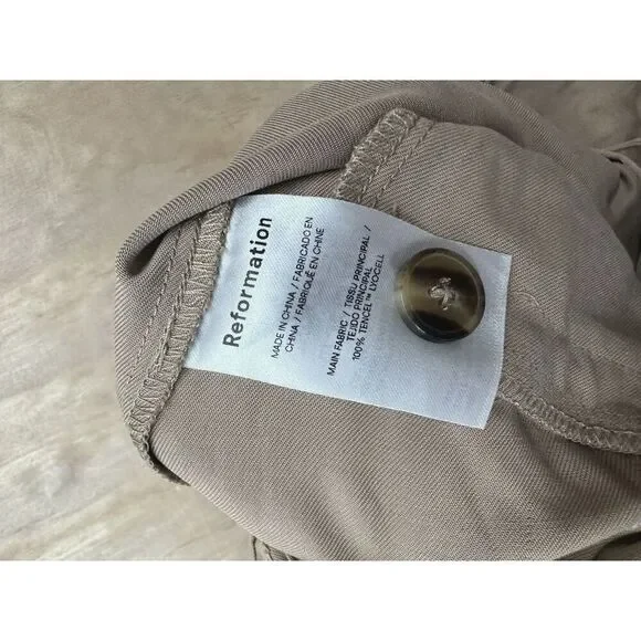 Reformation Mason High Rise Trousers Sz 2 Tan Wide Leg Khaki Twill NWTs $190 - Picture 3 of 7